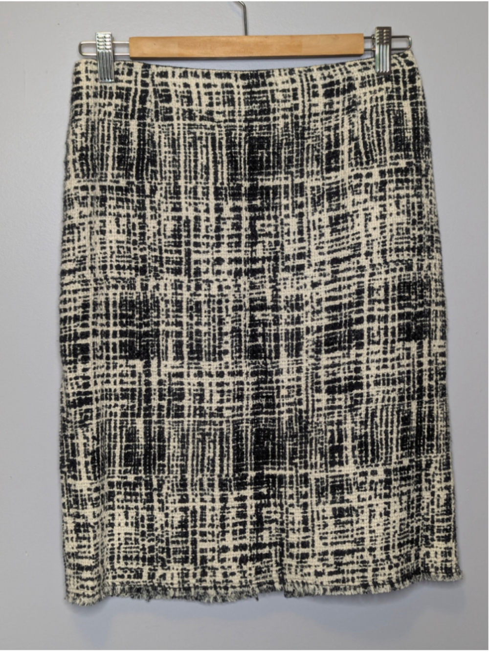 PRADA Milano Black & White Textured Grid Check Tweed Pencil Skirt IT 40 US 4